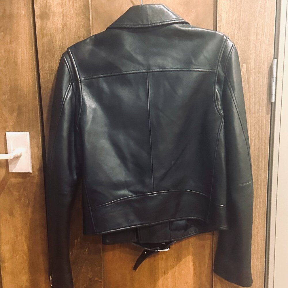 THEORY BLACK LEATHER MOTO BIKER JACKET MEDIUM - Picture 3 of 8